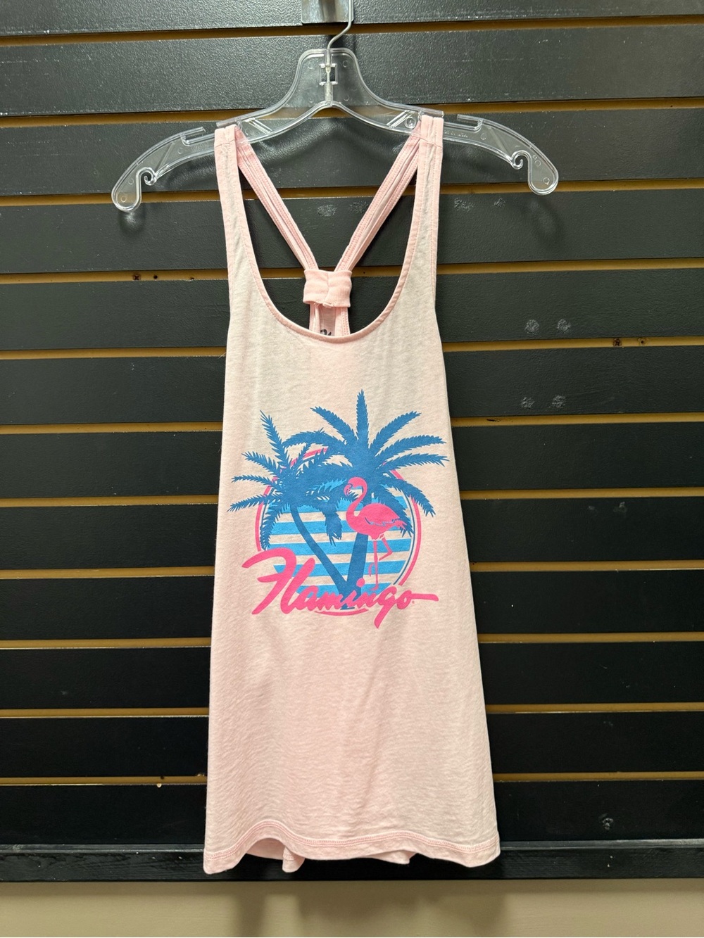 Flamingo Palm Stripe Flamingo Knotted Back Tank Top Pink Large NWT